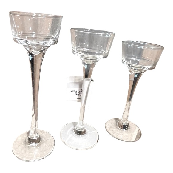 Set Of 3 Long Stem Clear Glass Votive Tealight Candle Holders 6 1/5”x 6”x 5 1/2” - Picture 1 of 10